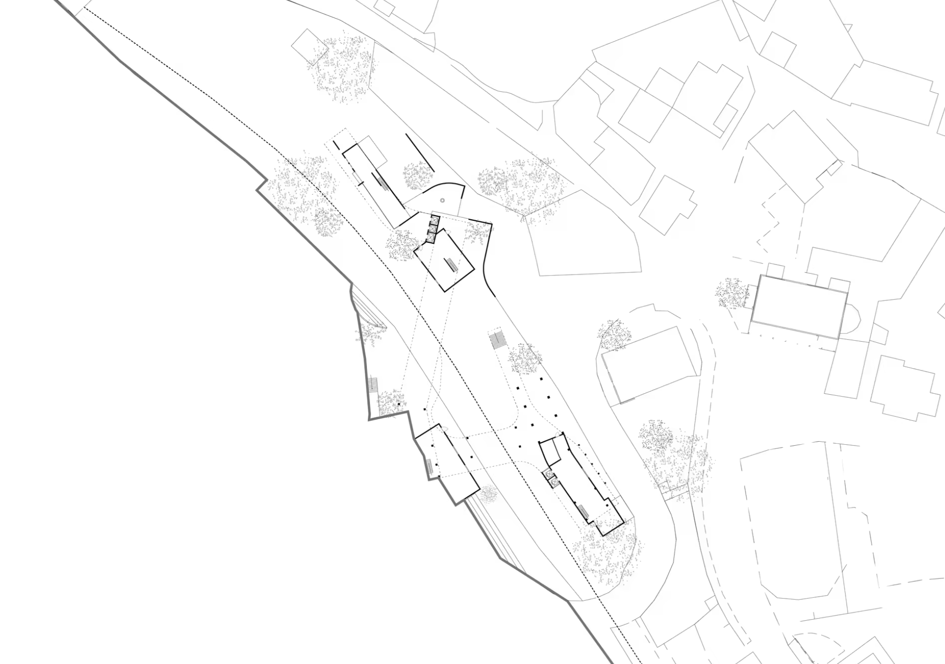First-floor plan of the cultural station with existing structures and new connections